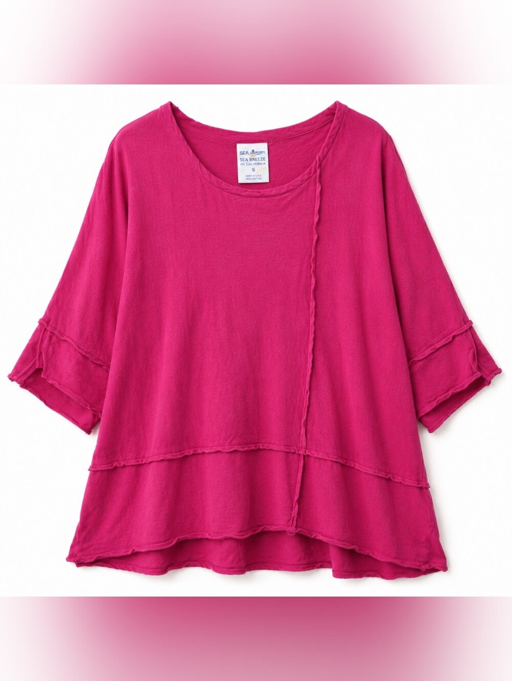 Sea Breeze of California Oversized Cotton Top | Small | Raw Hem Casual Boho Tuni - Picture 2 of 4